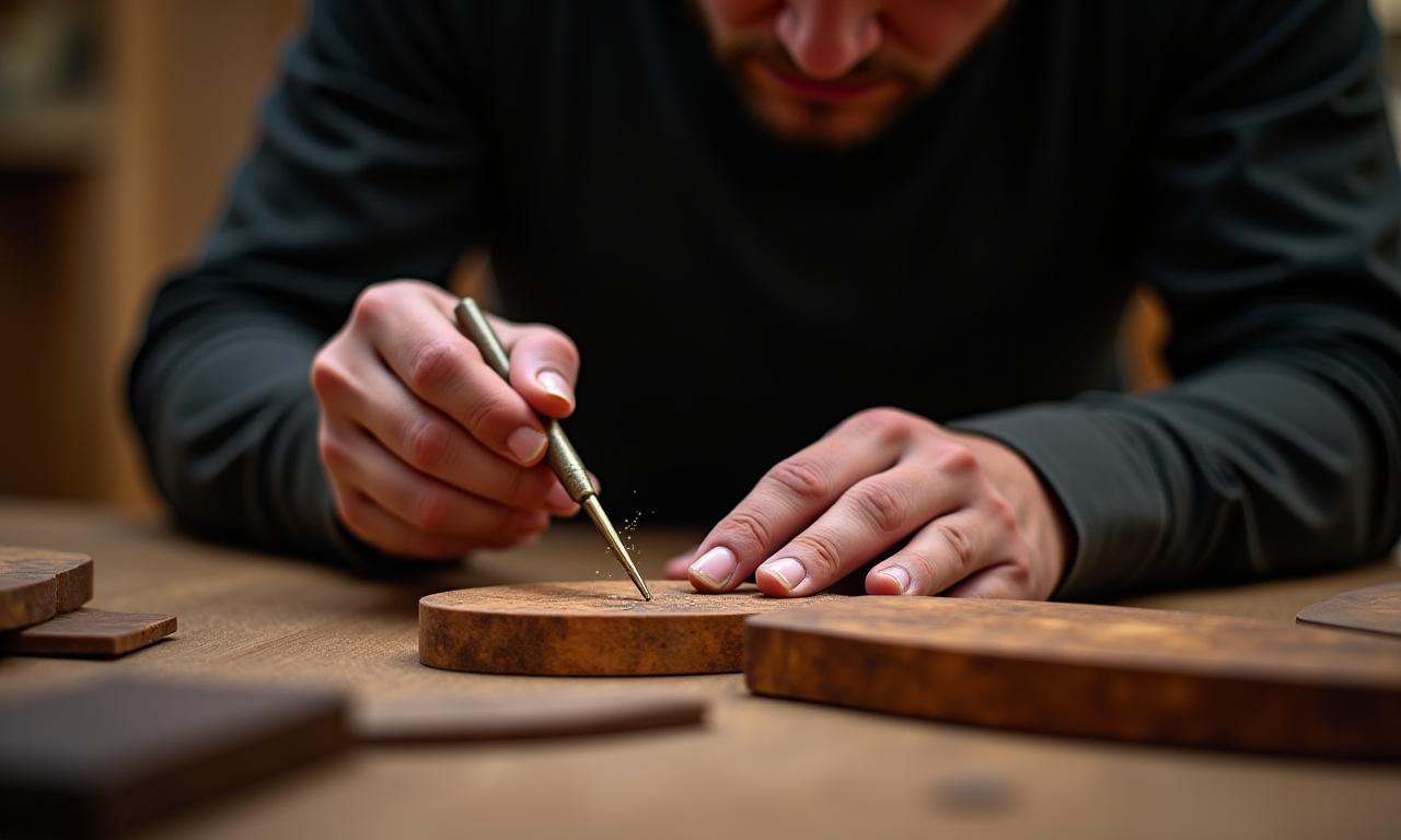 Artigiano meticoloso che lavora il legno di mobili di lusso